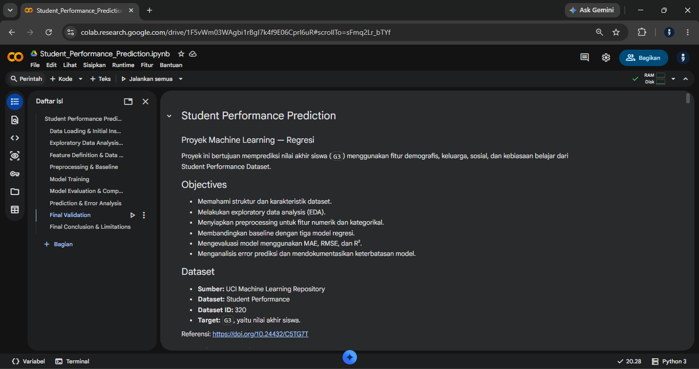 Student Performance Prediction project overview