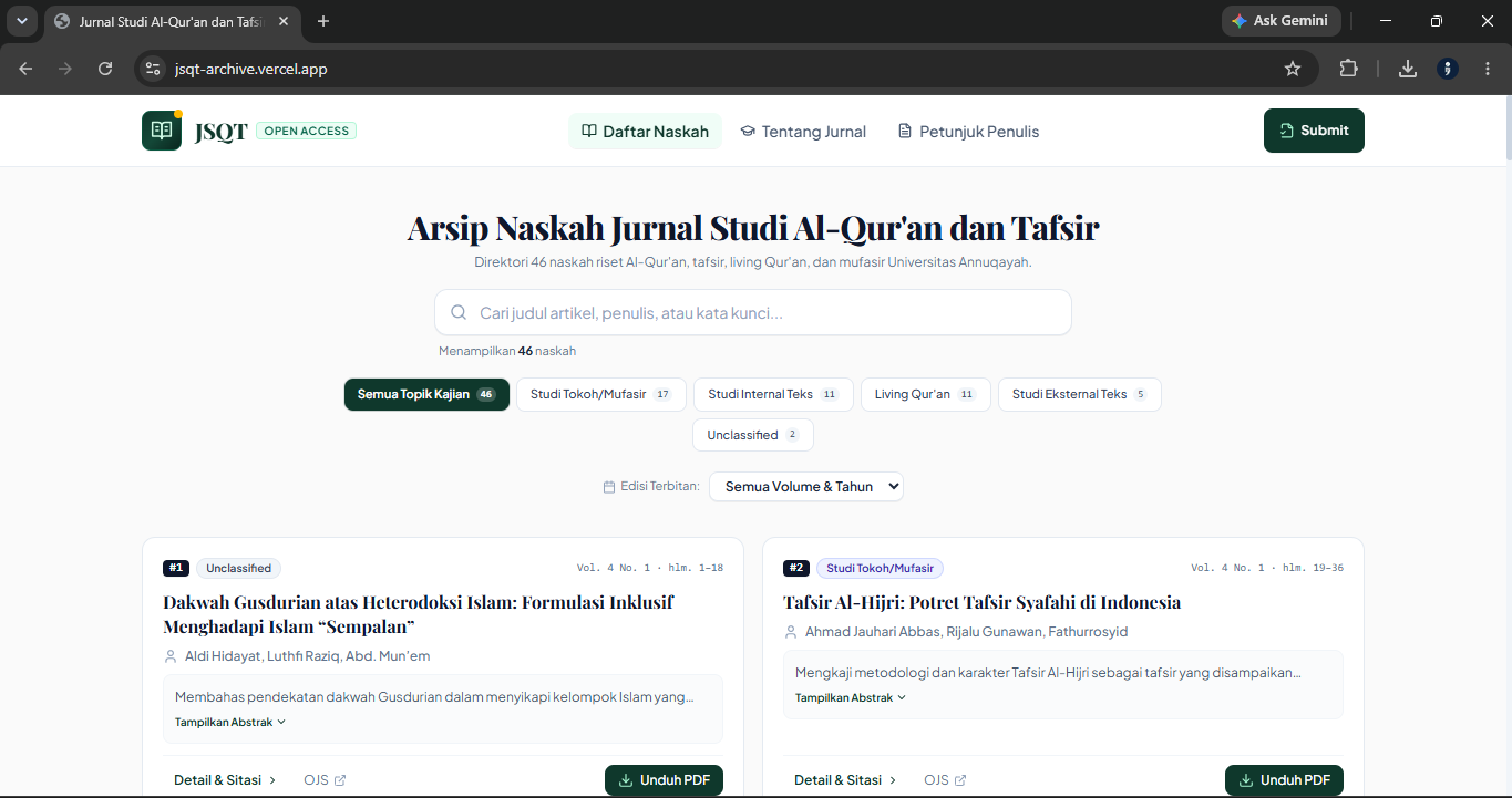 JSQT Archive journal article directory