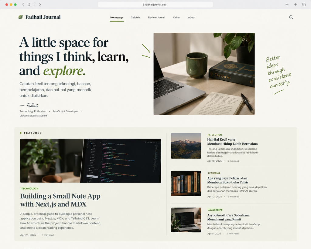 Personal Blog and Article Platform homepage preview
