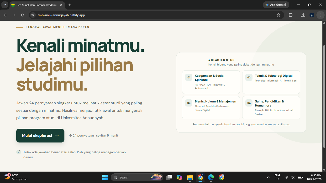 Universitas Annuqayah interest and aptitude test overview
